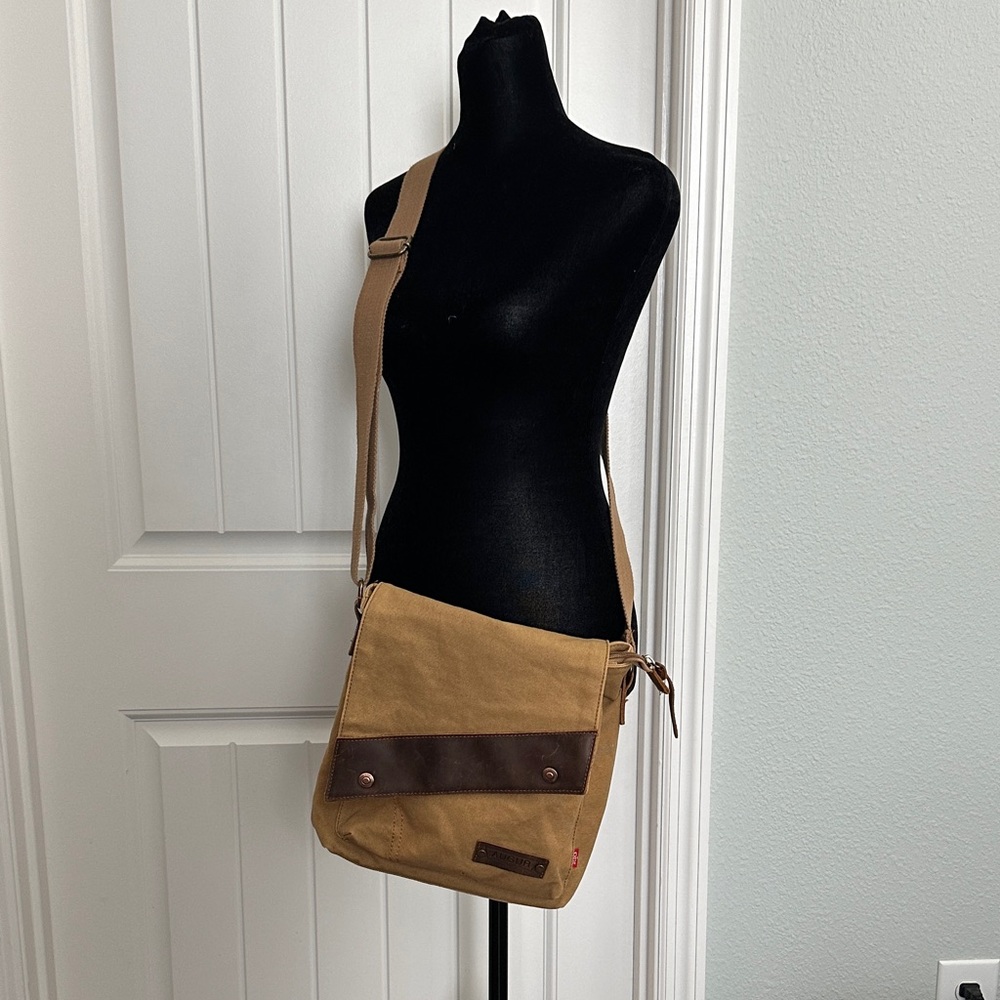 Augur Canvas Crossbody Messenger Bag in Tan and Brown